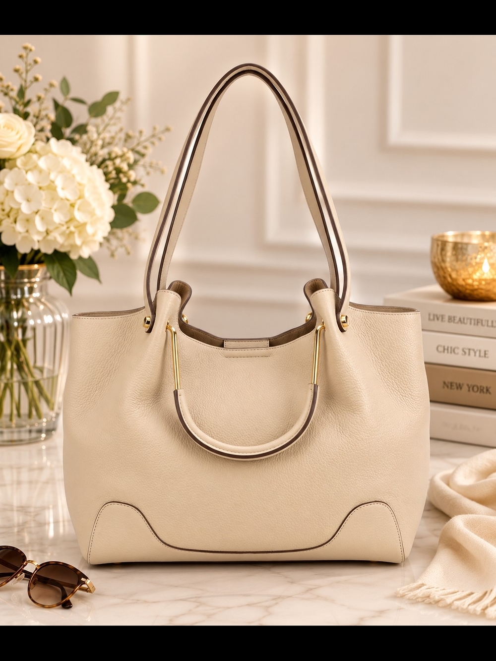 Cream Tote with Gold-Tone Hardware NWOT